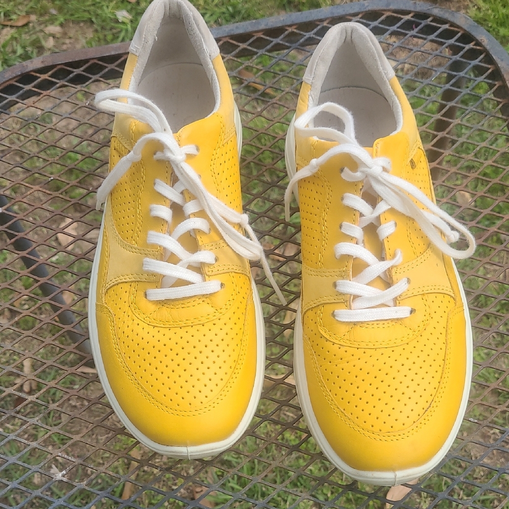 Yellow Perforated Lace-Up Sneakers